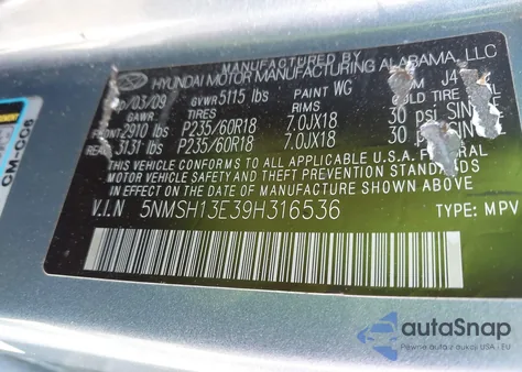 2009 Hyundai Santa Fe Se из США, поврежденный, VIN 5NMSH13E39H316536